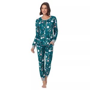 Cuddl Duds Teal Holiday-Print Women's Pajama Set